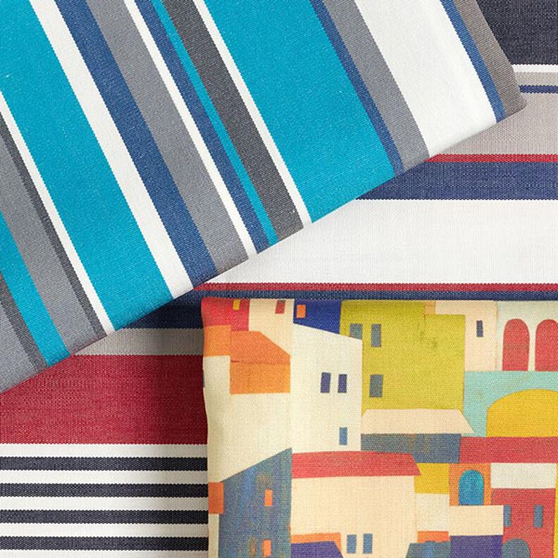 Outdoor Fabric Canvas mixed stripes – white/navy blue,  image number 5