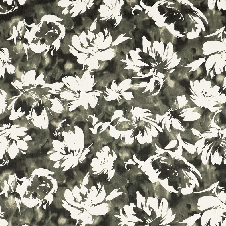 viscose fabric watercolor wild roses – dark pine/offwhite,  image number 1