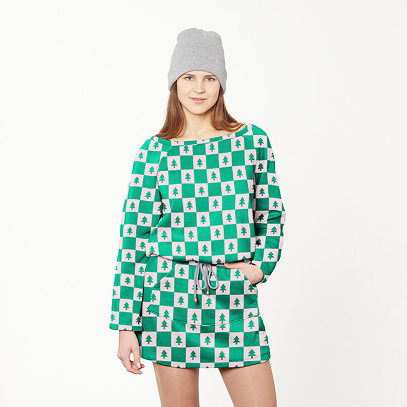 Fir Trees Soft Sweatshirt Fabric – juniper green/light pink,  image number 7