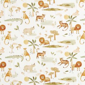 Cotton Poplin jungle animals Digital Print – white/anemone, 