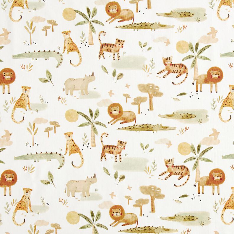 Cotton Poplin jungle animals Digital Print – white/anemone,  image number 1