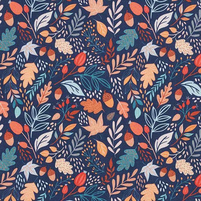 Decor Fabric Half Panama Autumn leaves – navy blue,  image number 1
