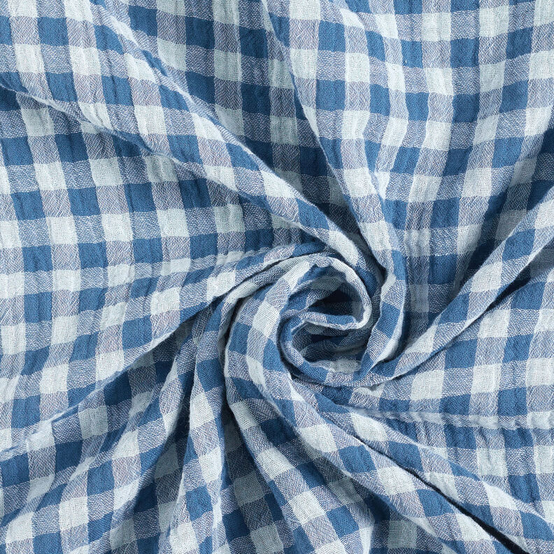 Double Gauze/Muslin Yarn dyed gingham – denim blue/white,  image number 5