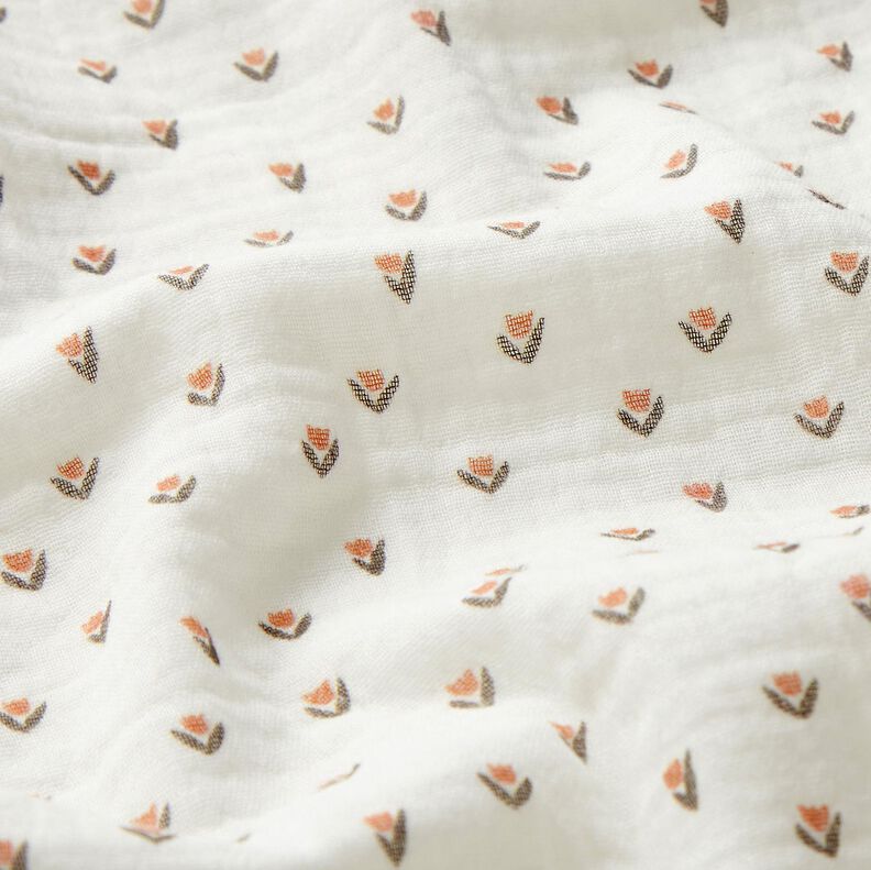 Double Gauze/Muslin mini tulips Digital Print – white, image number 2