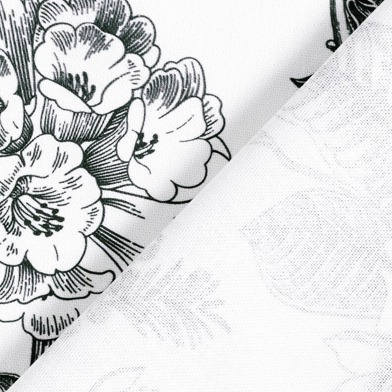Decor Fabric Half Panama picturesque flowers – white/black,  image number 4