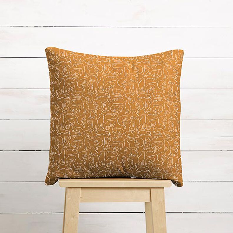 Cotton Cretonne playful cats – curry yellow,  image number 6