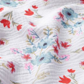 Double Gauze/Muslin Spring flowers with tulips – white/orange, 