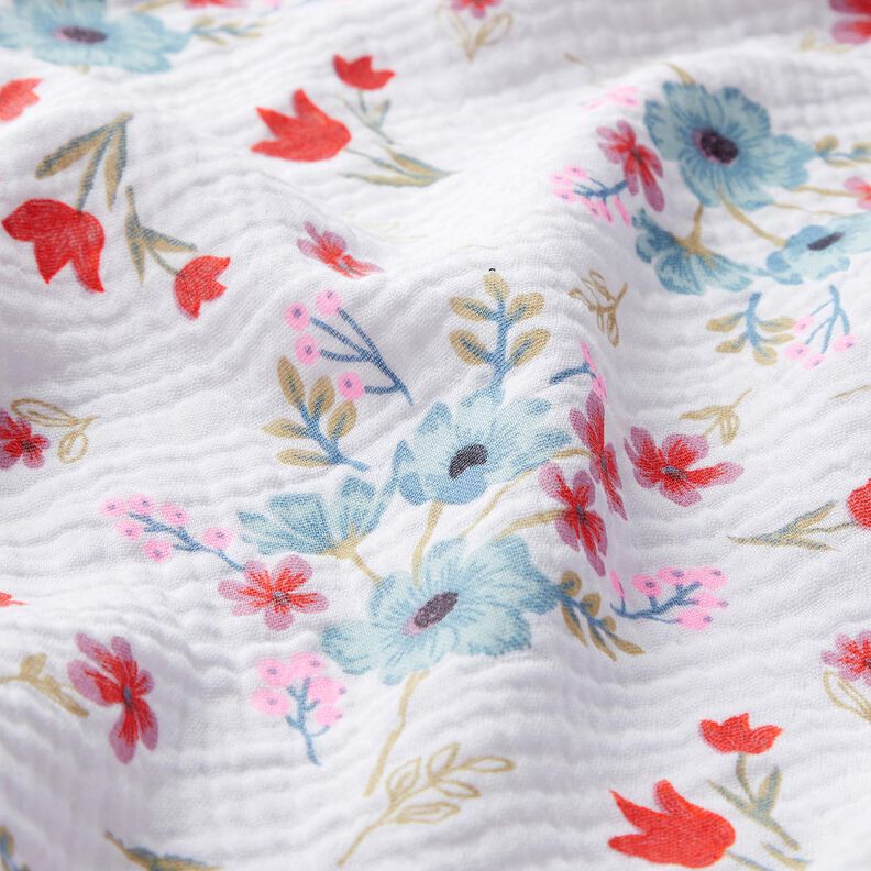 Double Gauze/Muslin Spring flowers with tulips – white/orange,  image number 2