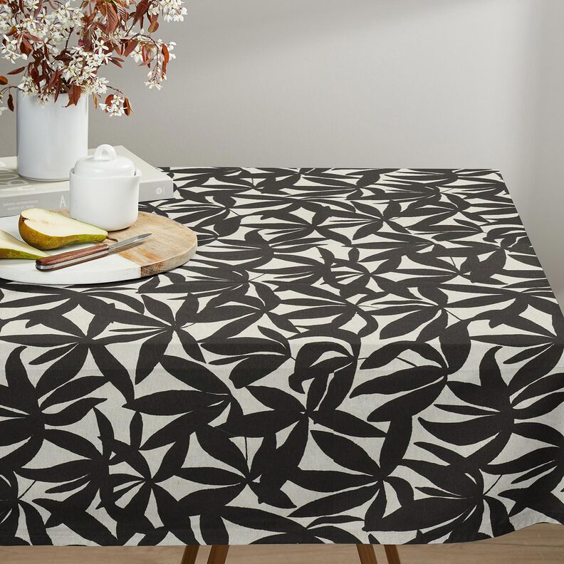 Decor Fabric Half Panama plain leaves – black/natural, image number 9