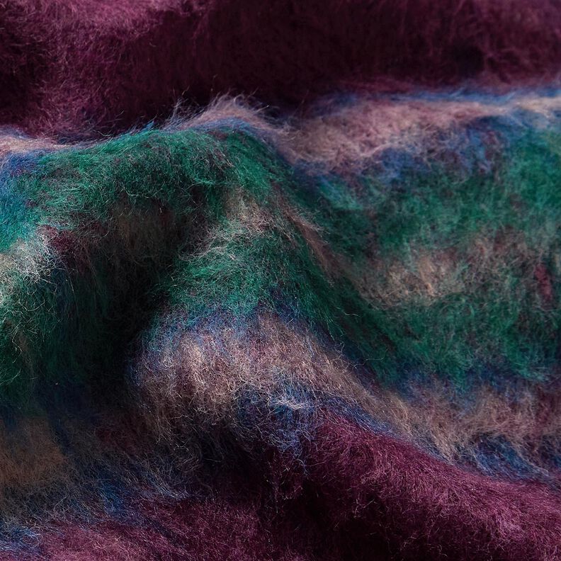Coat Fabric Wool Blend brushed check – merlot/blue spruce, image number 6