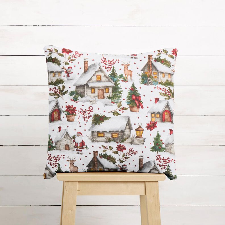 Decor Fabric Canvas wintery village – white/dark red, image number 6