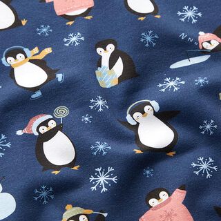 Cotton Jersey Winter penguins Digital Print – navy blue, 