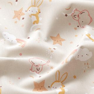 Cotton Poplin starry sky with elephants and bunnies – cashew, 