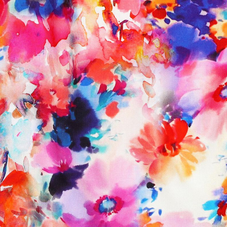 viscose fabric colourful watercolor flowers digital print – intense pink/blue lilac,  image number 2