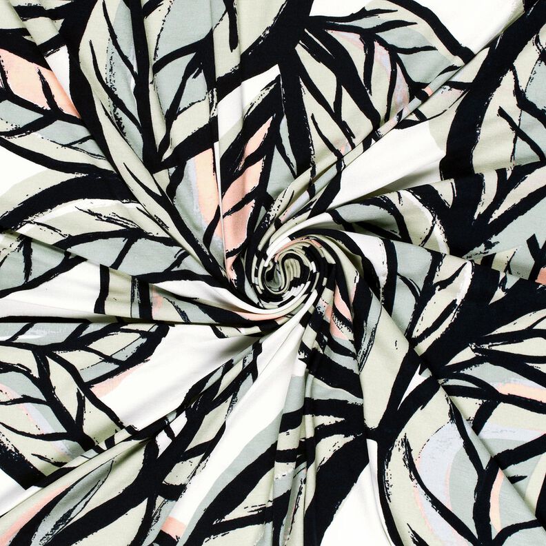 Viscose Jersey large leaves – ivory/midnight blue,  image number 3