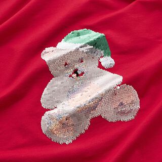 Panel French Terry Christmas teddy – offwhite/red, 