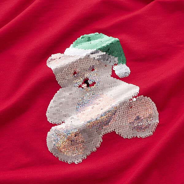 Panel French Terry Christmas teddy – offwhite/red,  image number 3