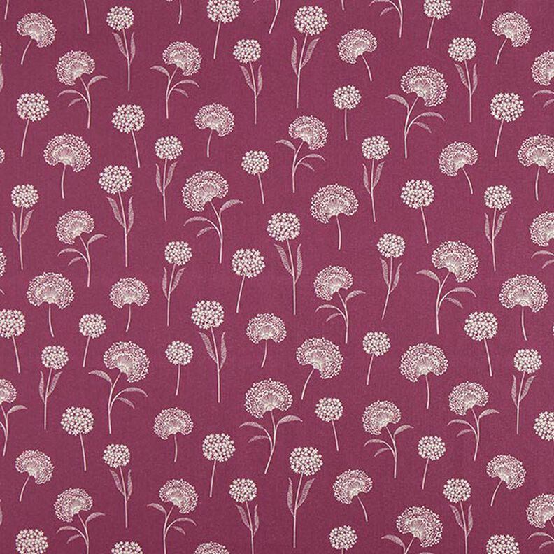Decor Fabric Half Panama dandelions – natural/burgundy,  image number 1