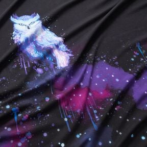 Cotton Jersey Winter owl Panel | Glitzerpüppi – black/grape, 