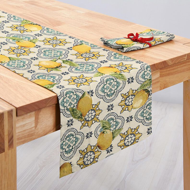 Decor Fabric Tapestry Fabric lemon tiles – natural/lemon yellow,  image number 7