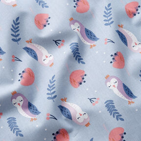 Cotton Poplin royal owls – silver blue, 