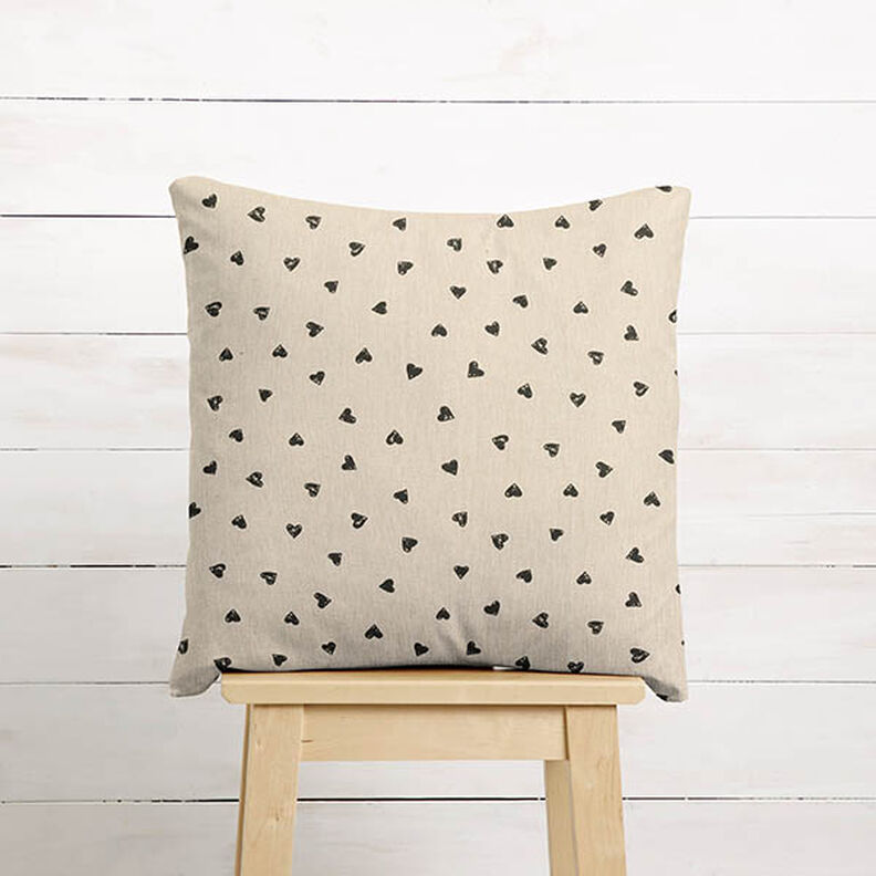 Decor Fabric Half Panama little hearts – black/natural,  image number 6