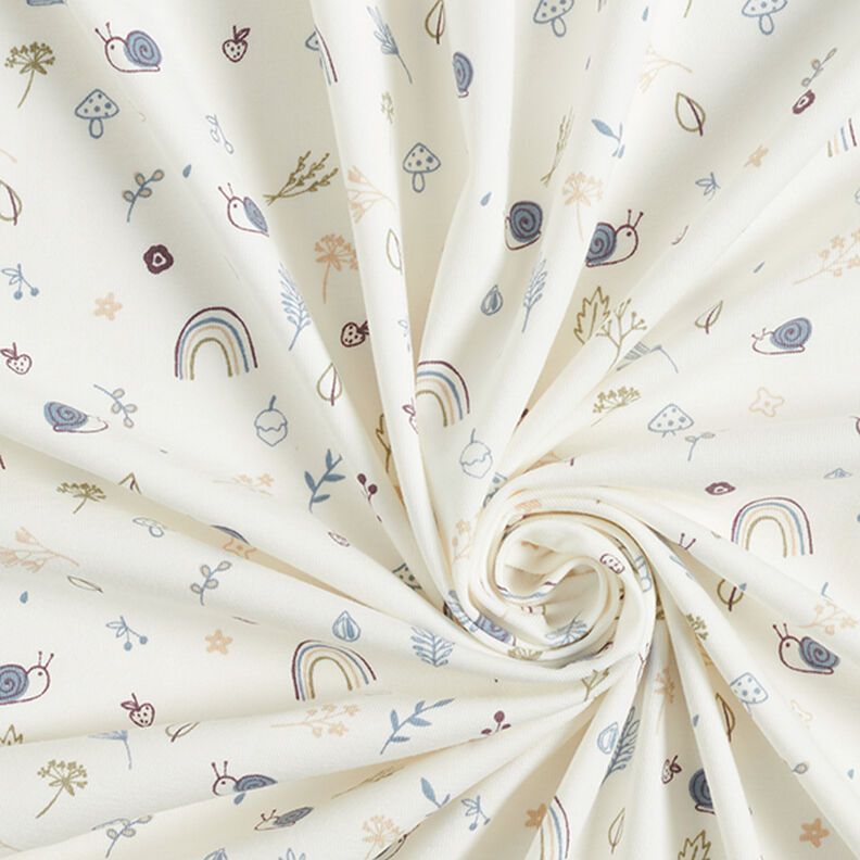 Cotton Jersey snails, mushrooms and rainbows – offwhite,  image number 3