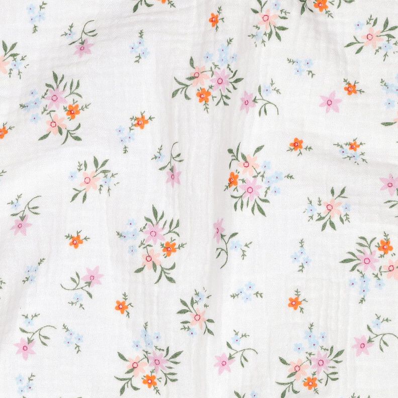 GOTS Double Gauze/Muslin cute little flowers  | Poppy Fabrics – ivory/orange,  image number 2