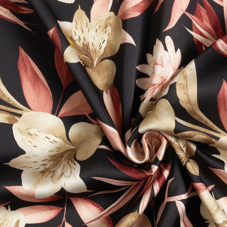 Satin crepe magnolias with palm leaves – black/beige,  image number 3