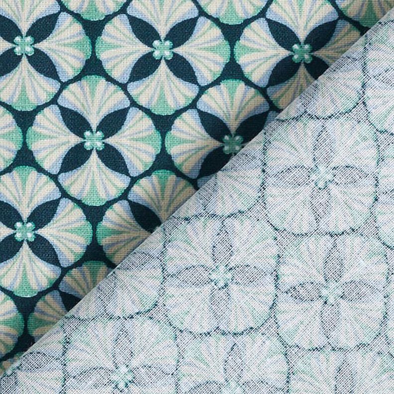 Cotton Cretonne flower tiles – petrol/light taupe,  image number 4