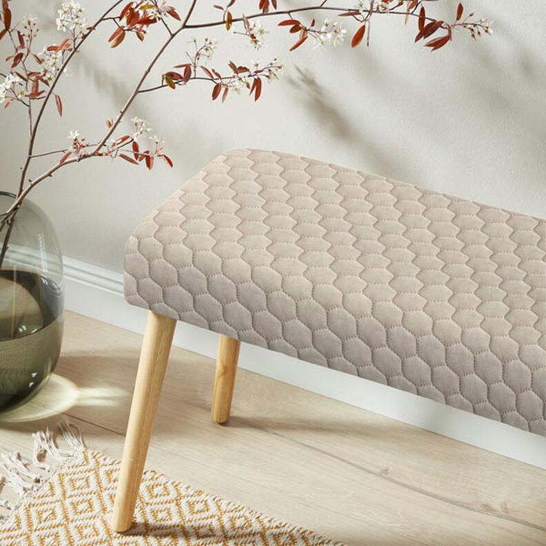 Upholstery Fabric Velvet Honeycomb Quilt – sand,  image number 7