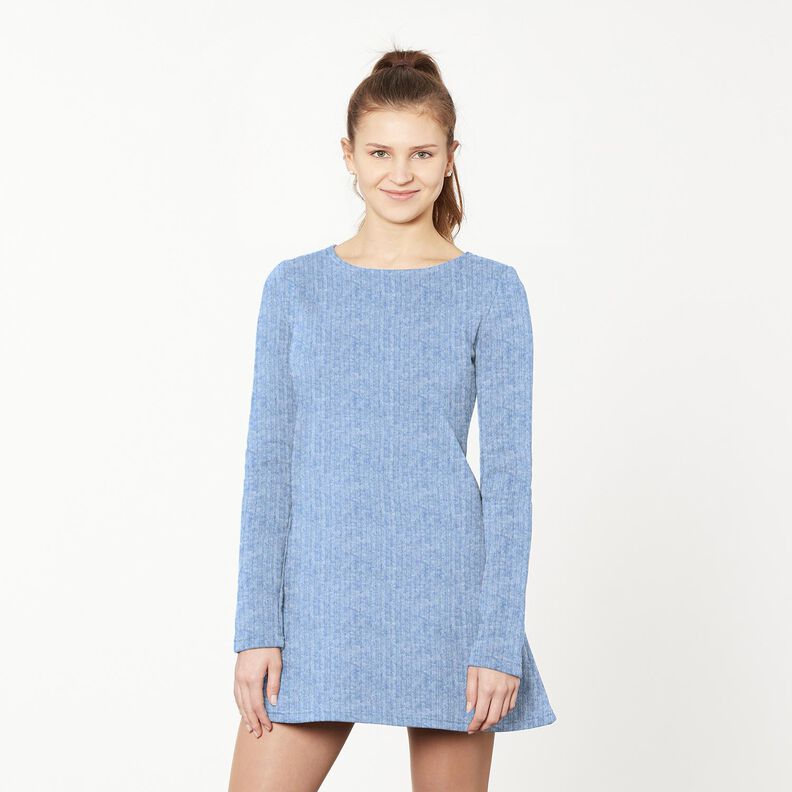 melange cable pattern knitted fabric – light wash denim blue,  image number 5