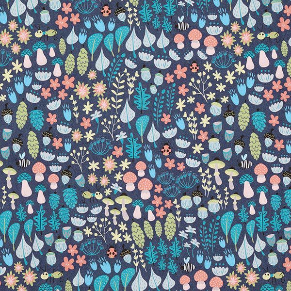 Brushed Sweatshirt Fabric Woodland Plants Digital Print – navy blue,  image number 1