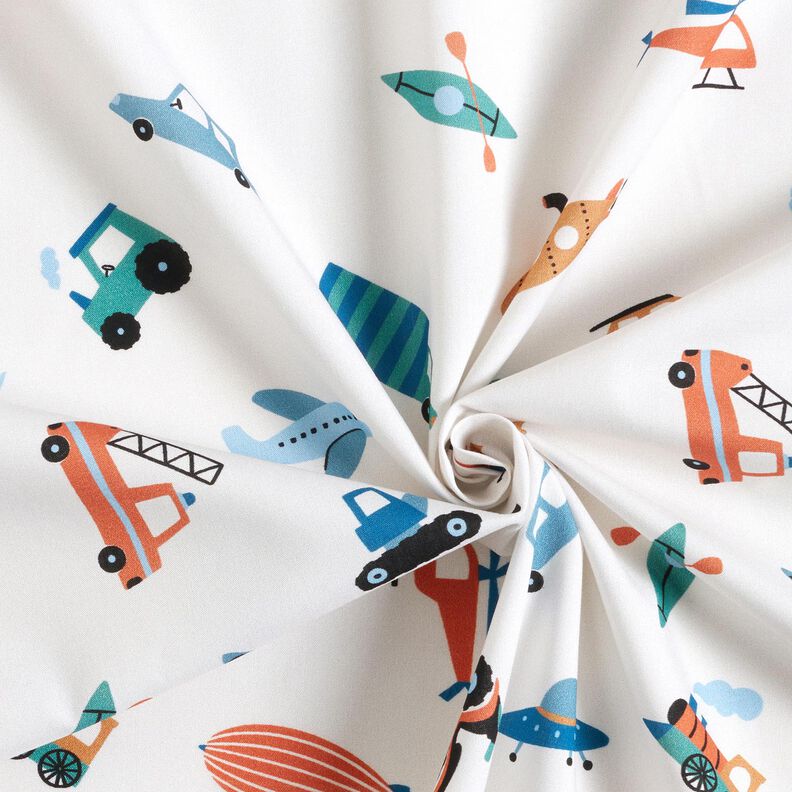 Cotton Poplin lots of vehicles – offwhite,  image number 3
