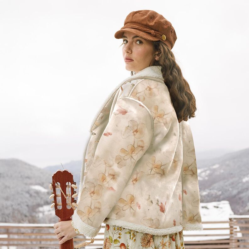 Stretch velour with Sherpa backing delicate flowers | Katia Fabrics – natural, image number 6