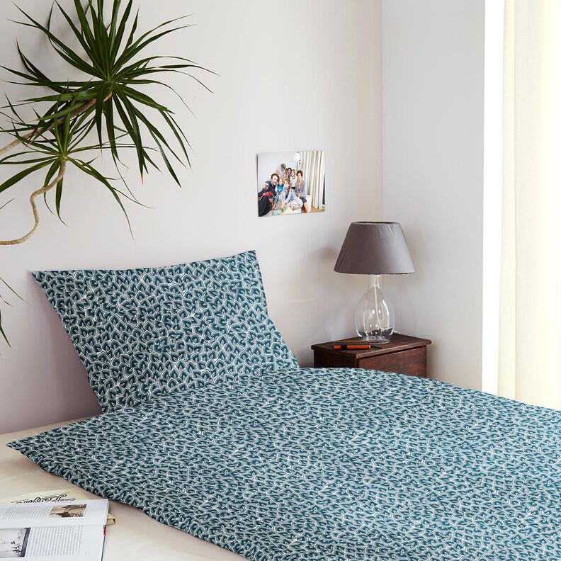 Cotton Cretonne Abstract leaves – ocean blue/ivory,  image number 7