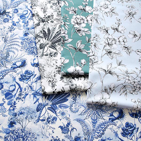 Decor Fabric Canvas opulent flowers 280 cm – royal blue/white,  image number 5