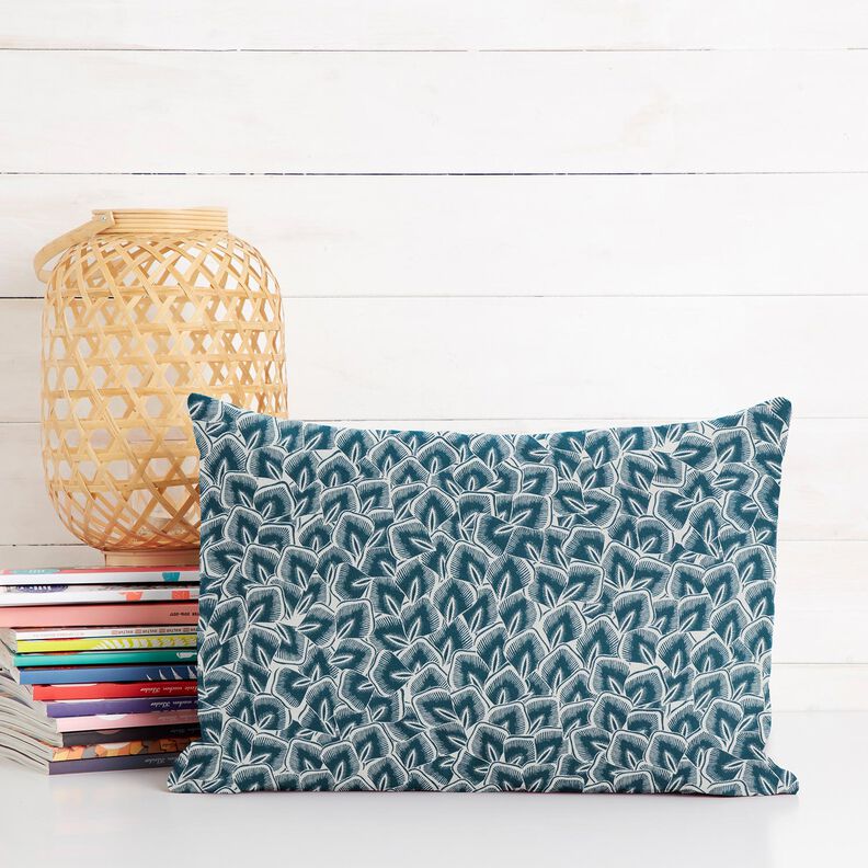 Cotton Cretonne Abstract leaves – ocean blue/ivory,  image number 6