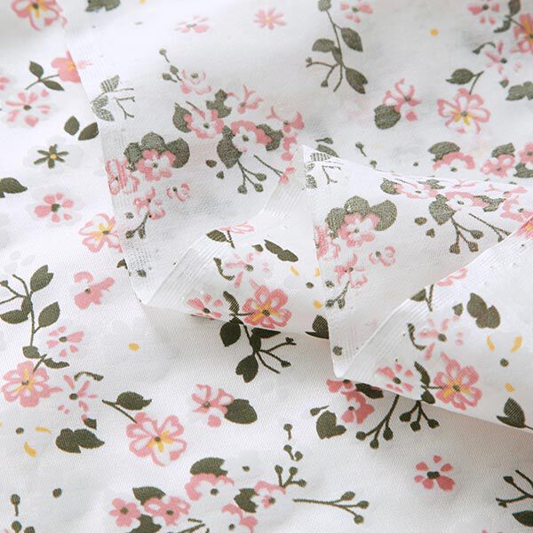 Silk-viscose satin scattered flowers – white,  image number 3