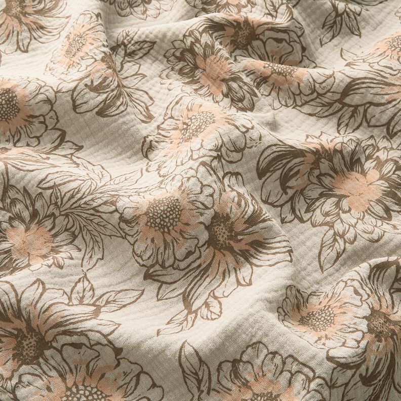 Double Gauze/Muslin Summer Flowers – light taupe/medium brown, image number 2
