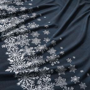 French Terry Ice Flowers Border Fabric | Glitzerpüppi – midnight blue/white, 