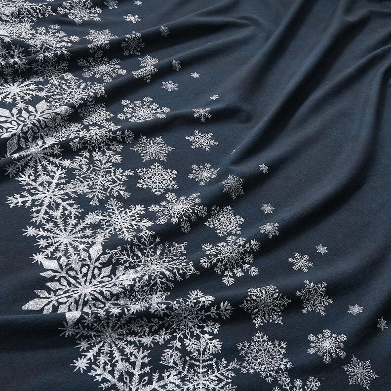 French Terry Ice Flowers Border Fabric | Glitzerpüppi – midnight blue/white, image number 2