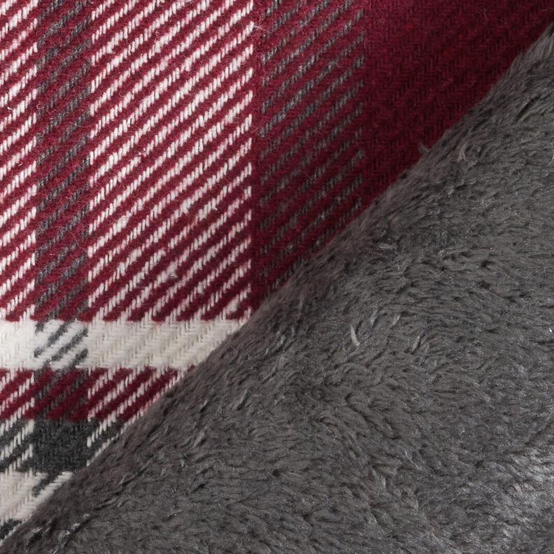 Coat fabric with checked fur backing – burgundy/slate grey, image number 4