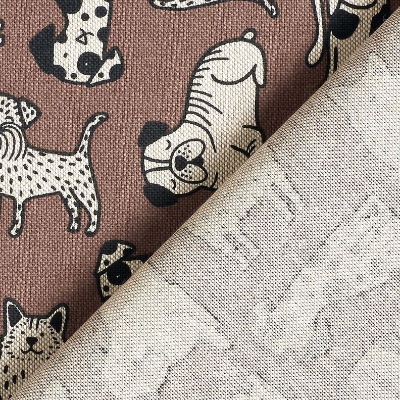Decor Fabric Half Panama abstract dogs – dark brown/natural,  image number 4