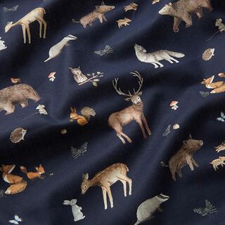 Poplin woodland animals Digital Print – navy blue, 