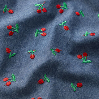 Chambray embroidered cherries – denim blue, 