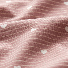 Cotton Jersey hearts and stripes – light dusky pink | Remnant 80cm, 