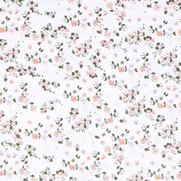 Silk-viscose satin scattered flowers – white,  image number 1