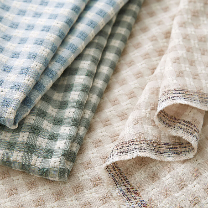 Textured check cotton fabric – white/reed,  image number 6