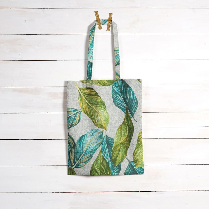 Decor Fabric Canvas ficus leaves – blue spruce/grey,  image number 8